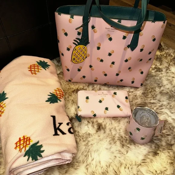 Kate Spade Pink Pineapple Tote and Accessories Set - Picture 2 of 4